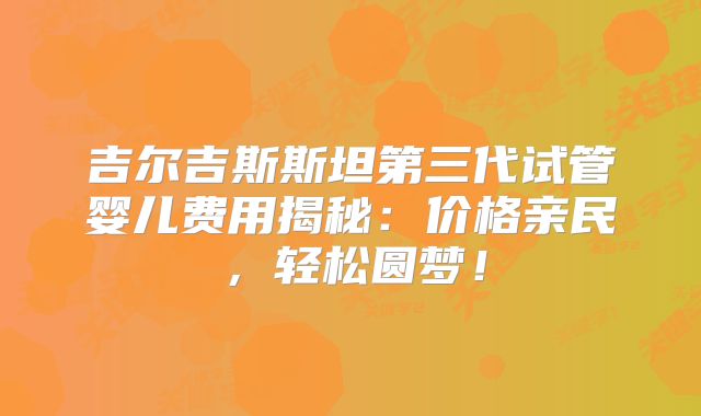 吉尔吉斯斯坦第三代试管婴儿费用揭秘：价格亲民，轻松圆梦！