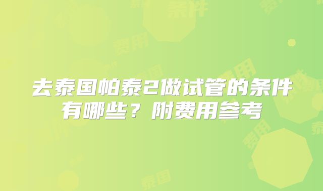 去泰国帕泰2做试管的条件有哪些？附费用参考