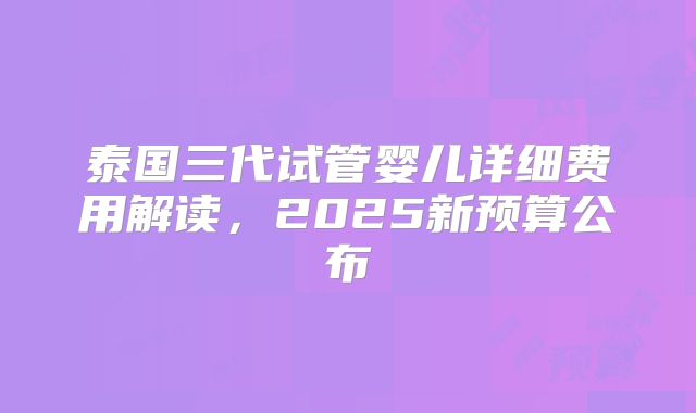 泰国三代试管婴儿详细费用解读，2025新预算公布