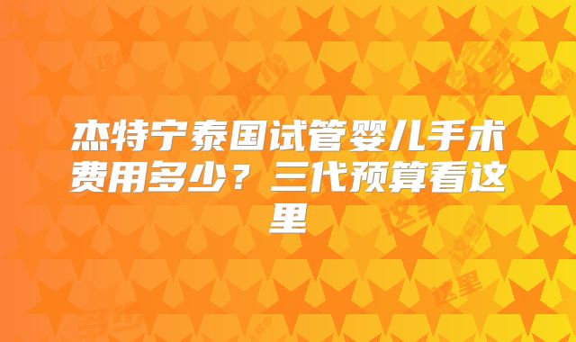 杰特宁泰国试管婴儿手术费用多少？三代预算看这里