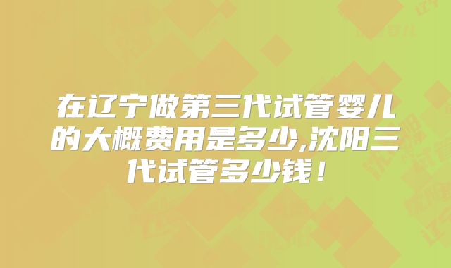 在辽宁做第三代试管婴儿的大概费用是多少,沈阳三代试管多少钱!