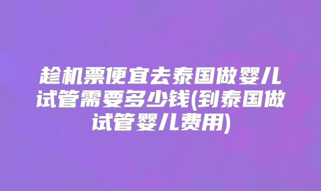 趁机票便宜去泰国做婴儿试管需要多少钱(到泰国做试管婴儿费用)