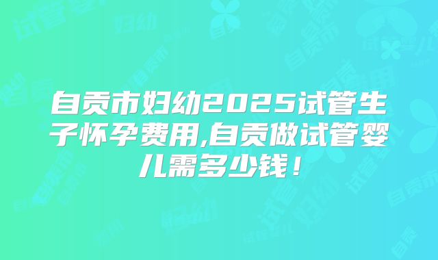 自贡市妇幼2025试管生子怀孕费用,自贡做试管婴儿需多少钱！
