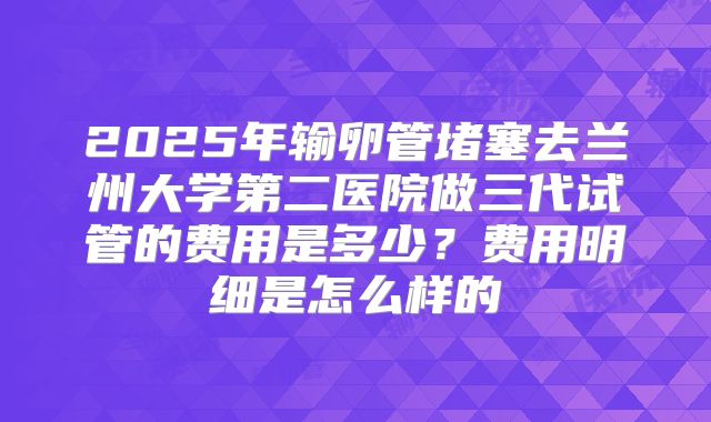 2025年输卵管堵塞去兰州大学第二医院做三代试管的费用是多少?费用明细是怎么样的
