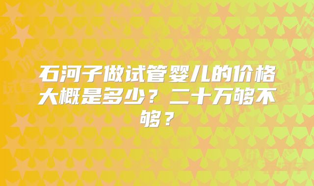 石河子做试管婴儿的价格大概是多少？二十万够不够？