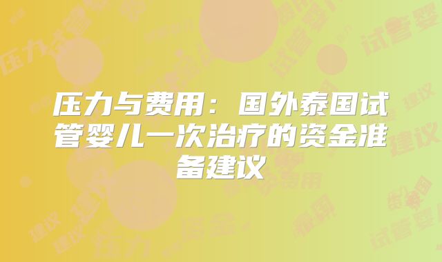 压力与费用：国外泰国试管婴儿一次治疗的资金准备建议