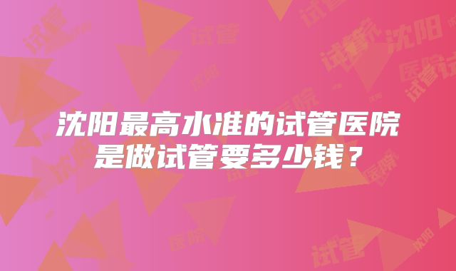 沈阳最高水准的试管医院是做试管要多少钱？
