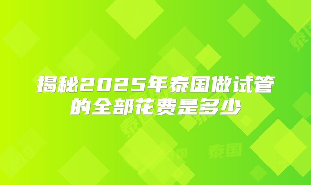 揭秘2025年泰国做试管的全部花费是多少