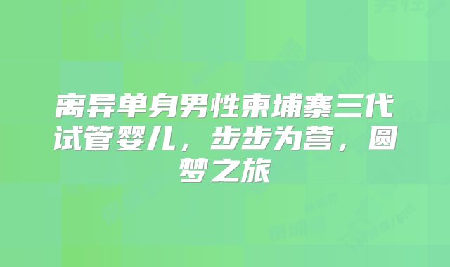 离异单身男性柬埔寨三代试管婴儿，步步为营，圆梦之旅