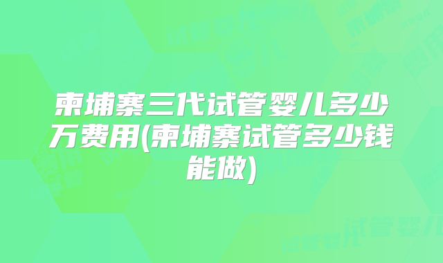 柬埔寨三代试管婴儿多少万费用(柬埔寨试管多少钱能做)