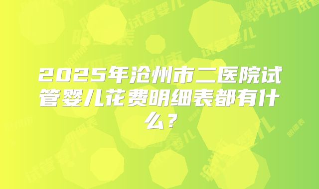 2025年沧州市二医院试管婴儿花费明细表都有什么?