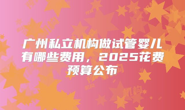 广州私立机构做试管婴儿有哪些费用,2025花费预算公布