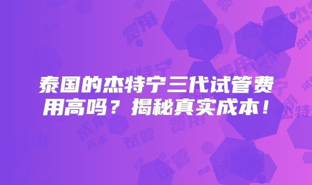 泰国的杰特宁三代试管费用高吗？揭秘真实成本！