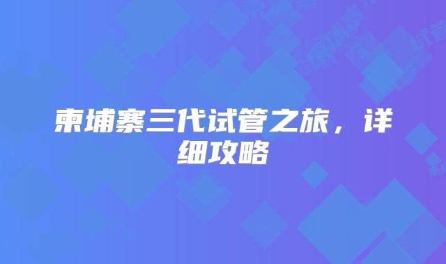 柬埔寨三代试管之旅,详细攻略
