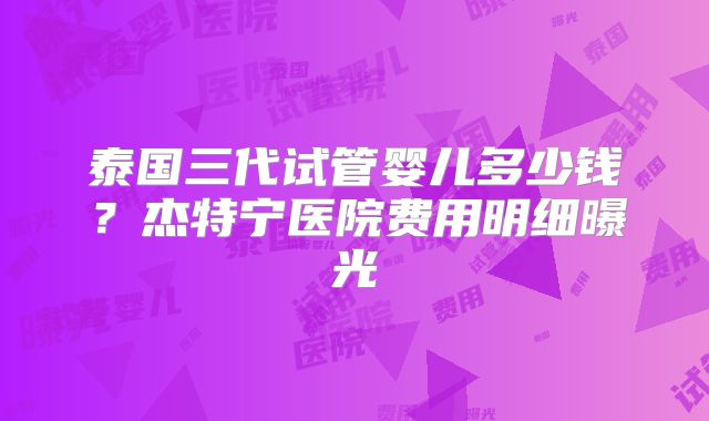 泰国三代试管婴儿多少钱？杰特宁医院费用明细曝光