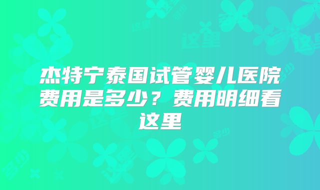 杰特宁泰国试管婴儿医院费用是多少？费用明细看这里