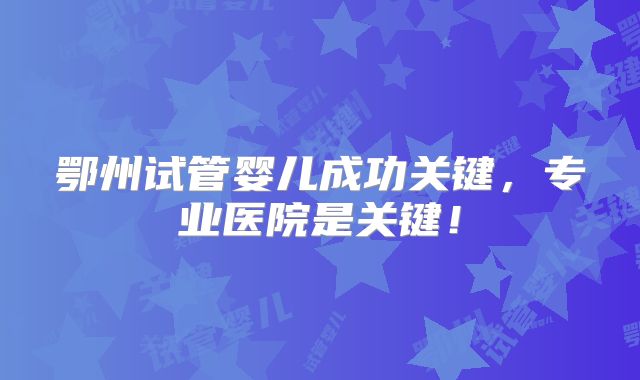 鄂州试管婴儿成功关键，专业医院是关键！