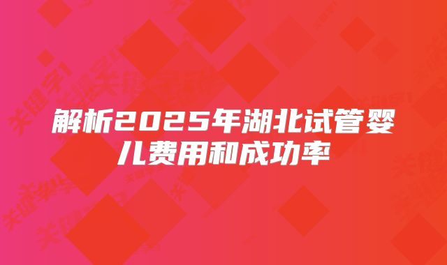 解析2025年湖北试管婴儿费用和成功率