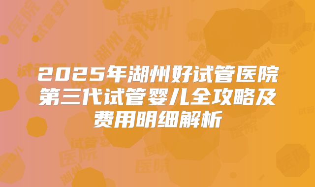 2025年湖州好试管医院第三代试管婴儿全攻略及费用明细解析