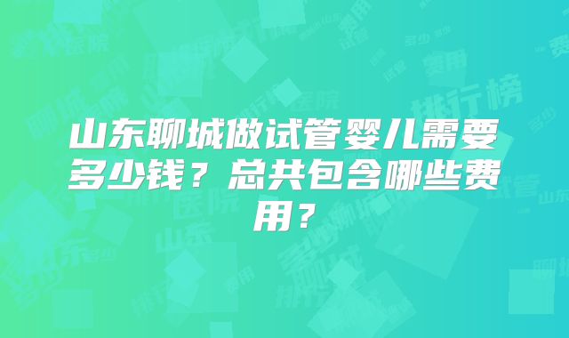 山东聊城做试管婴儿需要多少钱？总共包含哪些费用？
