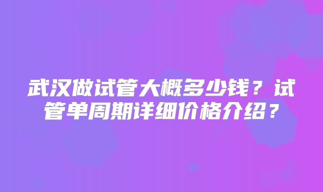 武汉做试管大概多少钱？试管单周期详细价格介绍？