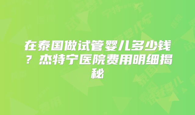在泰国做试管婴儿多少钱?杰特宁医院费用明细揭秘