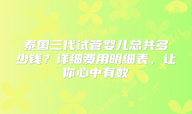 泰国三代试管婴儿总共多少钱？详细费用明细表，让你心中有数