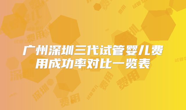 广州深圳三代试管婴儿费用成功率对比一览表