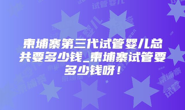 柬埔寨第三代试管婴儿总共要多少钱_柬埔寨试管要多少钱呀！