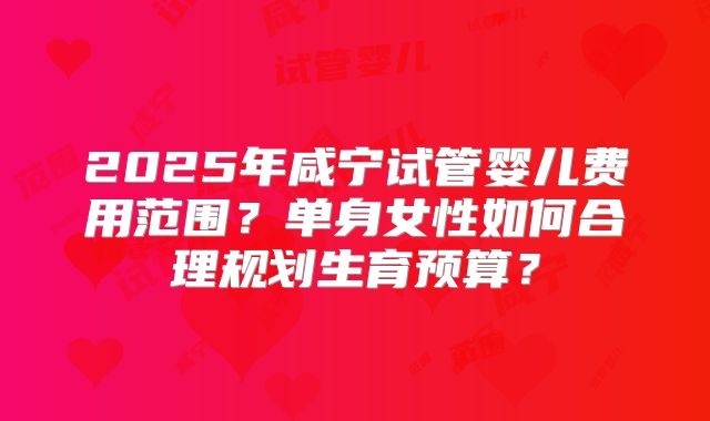2025年咸宁试管婴儿费用范围？单身女性如何合理规划生育预算？