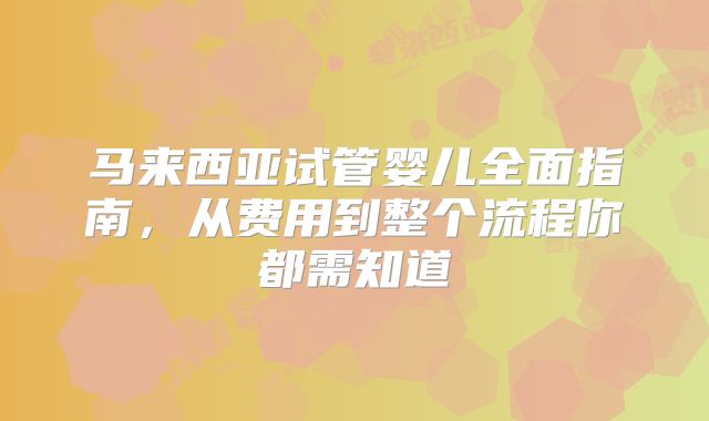 马来西亚试管婴儿全面指南，从费用到整个流程你都需知道