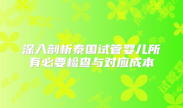 深入剖析泰国试管婴儿所有必要检查与对应成本