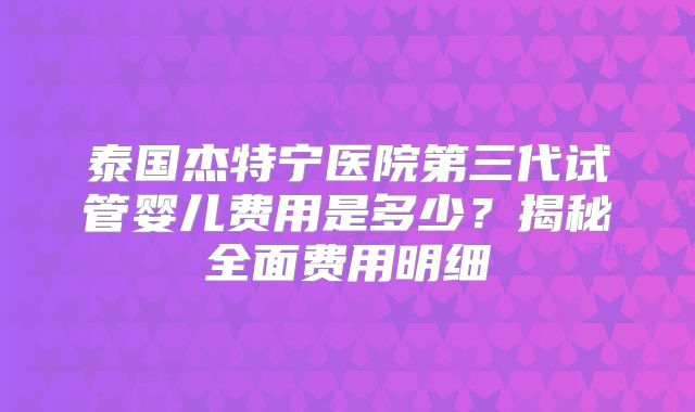 泰国杰特宁医院第三代试管婴儿费用是多少？揭秘全面费用明细