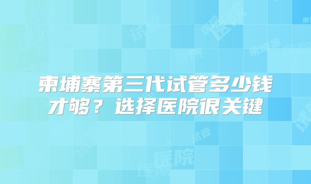 柬埔寨第三代试管多少钱才够？选择医院很关键