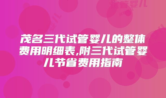 茂名三代试管婴儿的整体费用明细表,附三代试管婴儿节省费用指南