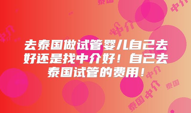 去泰国做试管婴儿自己去好还是找中介好！自己去泰国试管的费用！