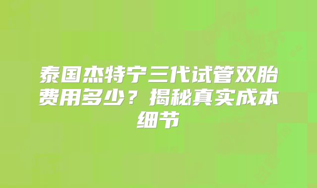 泰国杰特宁三代试管双胎费用多少？揭秘真实成本细节
