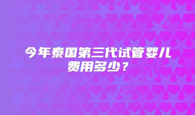 今年泰国第三代试管婴儿费用多少?
