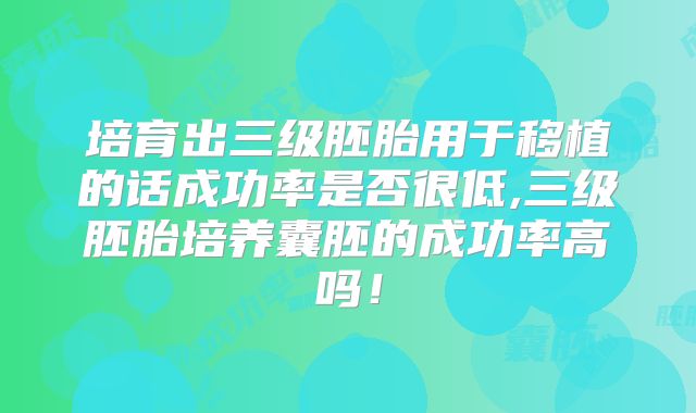培育出三级胚胎用于移植的话成功率是否很低,三级胚胎培养囊胚的成功率高吗!