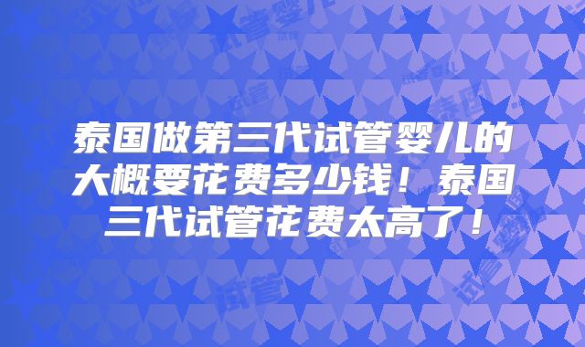 泰国做第三代试管婴儿的大概要花费多少钱！泰国三代试管花费太高了！