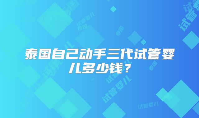 泰国自己动手三代试管婴儿多少钱？