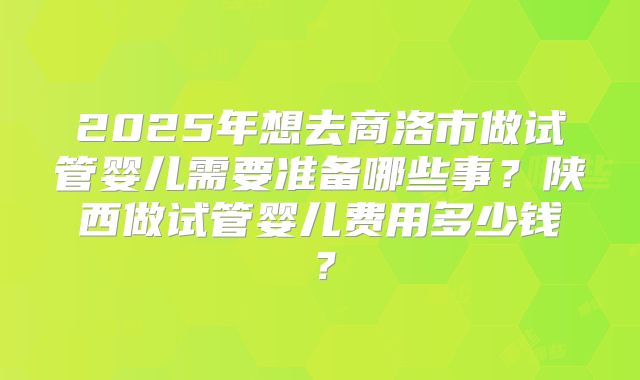 2025年想去商洛市做试管婴儿需要准备哪些事?陕西做试管婴儿费用多少钱?