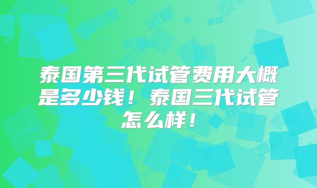 泰国第三代试管费用大概是多少钱!泰国三代试管怎么样!