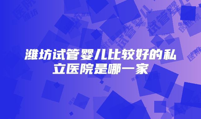 潍坊试管婴儿比较好的私立医院是哪一家