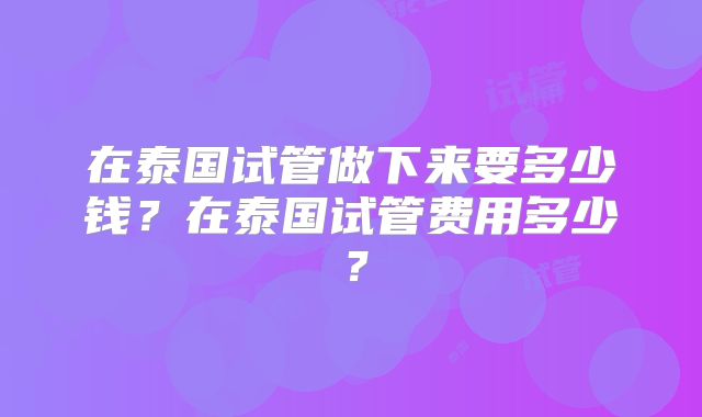 在泰国试管做下来要多少钱？在泰国试管费用多少？
