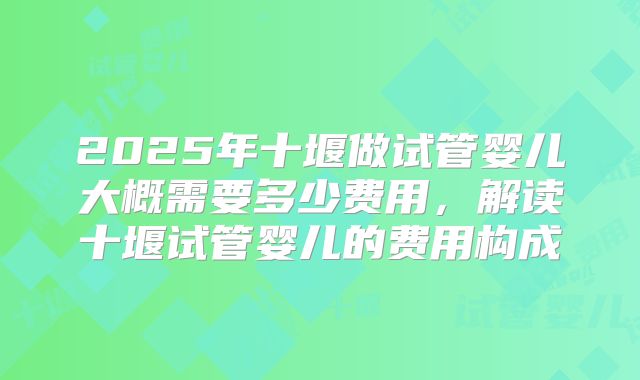 2025年十堰做试管婴儿大概需要多少费用,解读十堰试管婴儿的费用构成