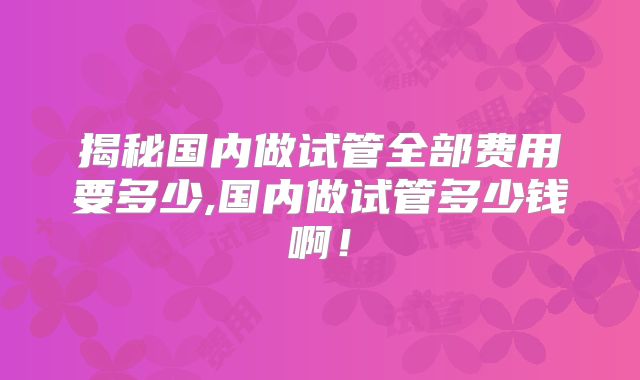 揭秘国内做试管全部费用要多少,国内做试管多少钱啊！