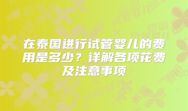 在泰国进行试管婴儿的费用是多少？详解各项花费及注意事项