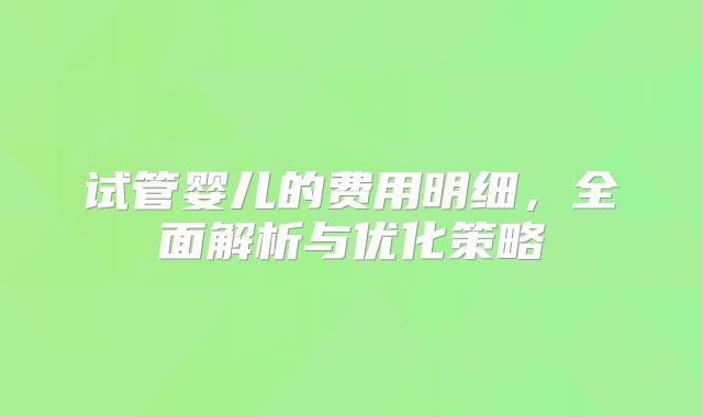 试管婴儿的费用明细，全面解析与优化策略
