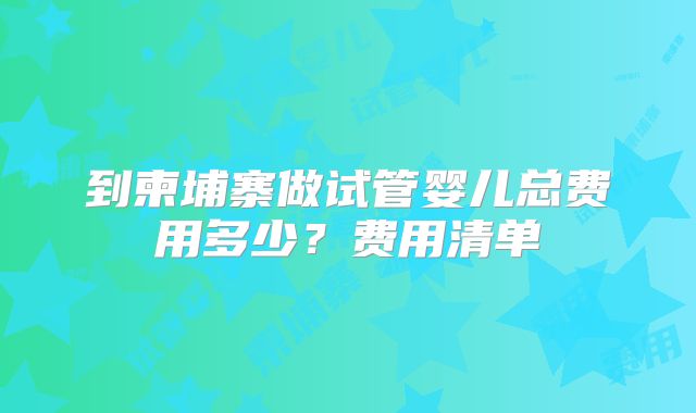 到柬埔寨做试管婴儿总费用多少?费用清单